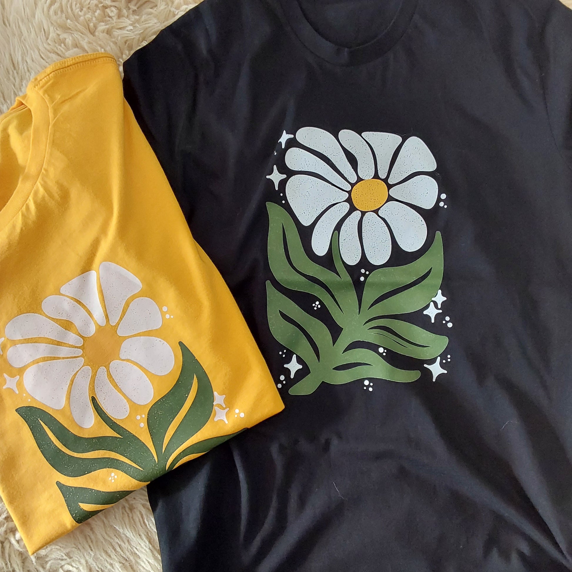 Organic cotton tshirts with boho abstract printed flowers