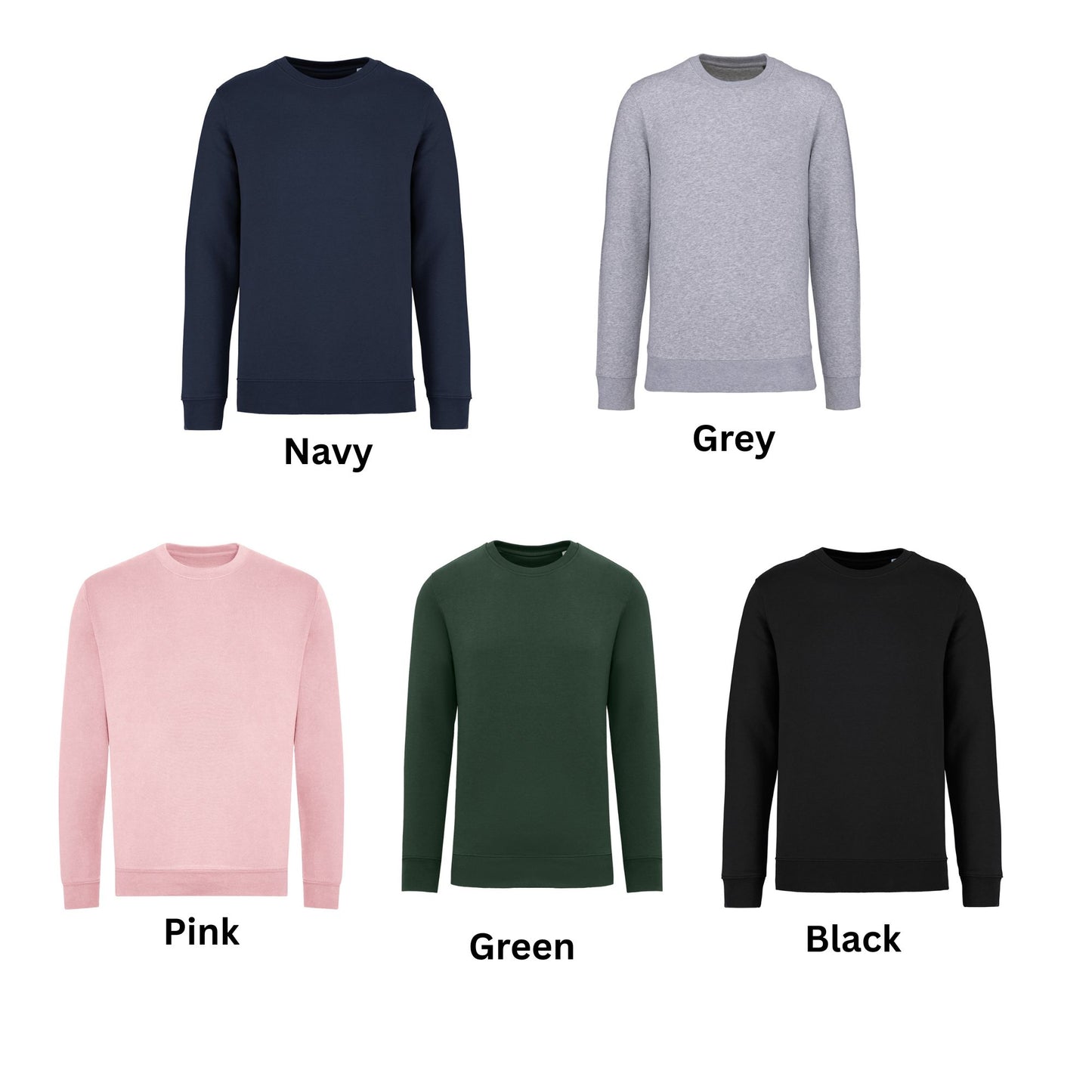 Collection of six sweaters in different colors on a white background