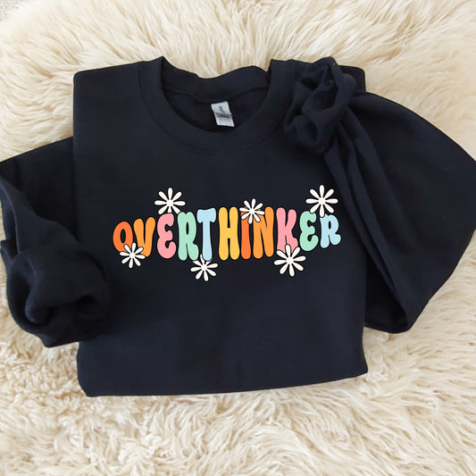 Cosy polyblend sweatshirt with fleece lining, printed with overthinker slogan