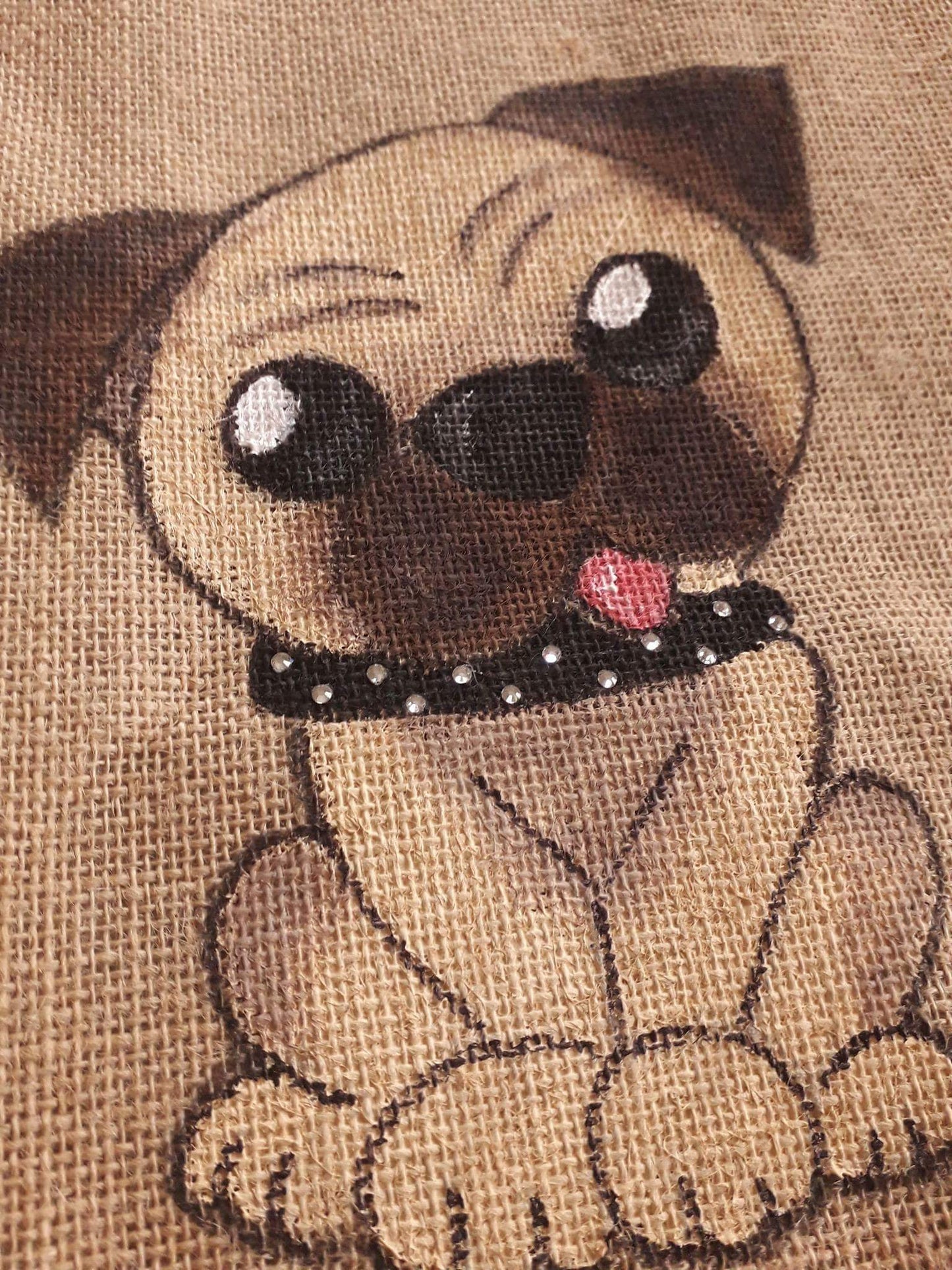 jute bag with hand painted dog character