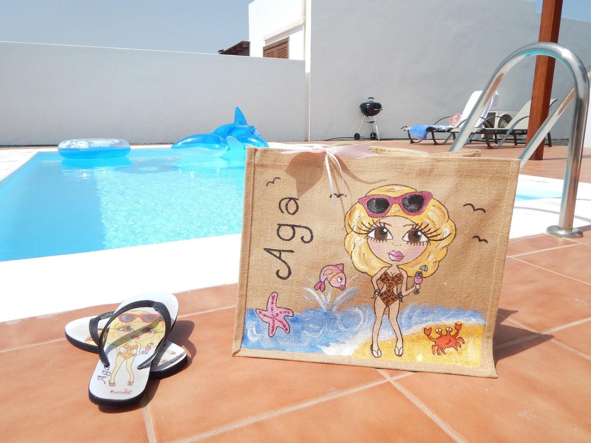 personalised beach jute bag