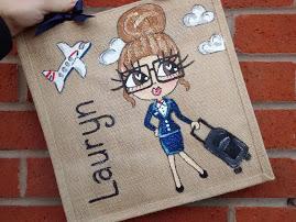 personalised cabin crew jute bag
