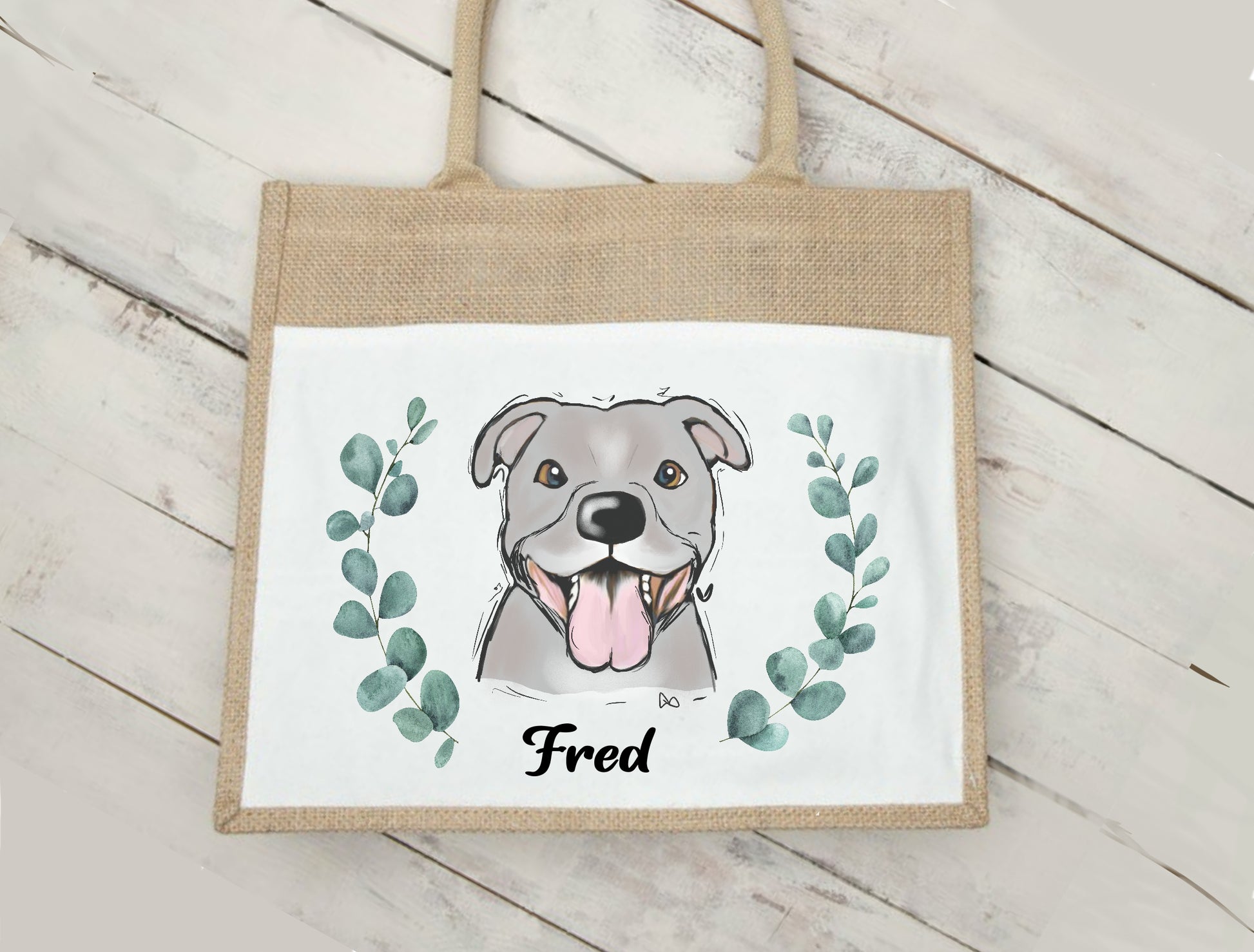 personalised dog jute bag